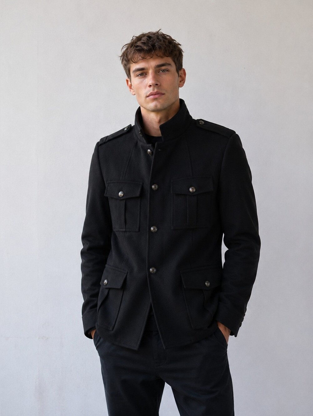 New Condition Kenneth Cole Reaction Military Field Jacket Wool .Pit To Pit 20"